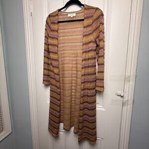 Umgee Open Cardigan Womens Small Boho Knit Long Line Sheer Duster Embroidered